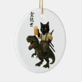 Samurai Kat met Bier & T-Rex | Retro Japanse Kunst Keramisch Ornament (Rechts)