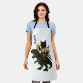 Samurai Kat met Bier & T-Rex | Retro Japanse Kunst Schort (Gedragen)