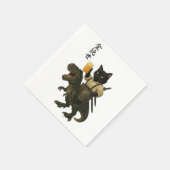 Samurai Kat met Bier & T-Rex | Retro Japanse Kunst Servet (Hoek)