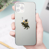 Samurai Kat met Bier & T-Rex | Retro Japanse Kunst Sticker (Telefoon)