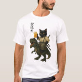 Samurai Kat met Bier & T-Rex | Retro Japanse Kunst T-shirt (Voorkant)