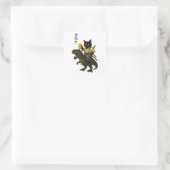 Samurai Kat met Bier & T-Rex | Retro Japanse Kunst Vierkante Sticker (Tas)