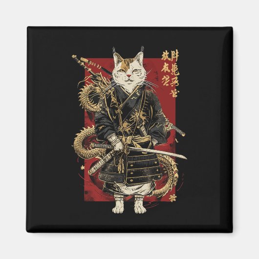 Samurai kat met Japanse draak Kanji Magneet (Voorkant)
