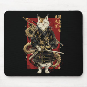 Samurai kat met Japanse draak Kanji Muismat