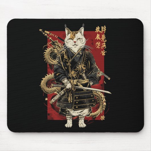 Samurai kat met Japanse draak Kanji Muismat (Voorkant)