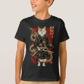 Samurai kat met Japanse draak Kanji T-shirt (Voorkant)