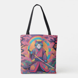 Samurai Kat met Katana Ontwerp Tote Bag
