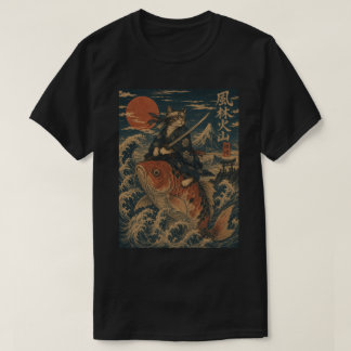 Samurai Kat op Koi Vis - Vintage Japans T-shirt