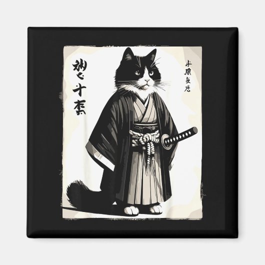Samurai Kat Oude Krijger Japanse Anime Magneet (Voorkant)