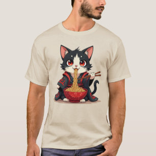Samurai Kat Ramen Shirt - Cute Vintage Grafische T