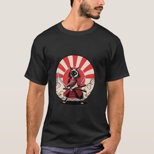 Samurai Kat Retro Stijl T-shirt (Voorkant)