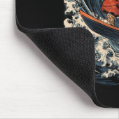 Samurai Kat Surft op Grote Golf Ronin Zwaard  Muismat (Hoek)