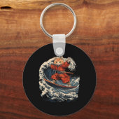 Samurai Kat Surft op Grote Golf Ronin Zwaard Sleutelhanger (Voorkant)