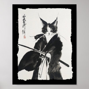 Samurai Kat T-shirt  Ukiyo-e Warrior Art Graphi Poster