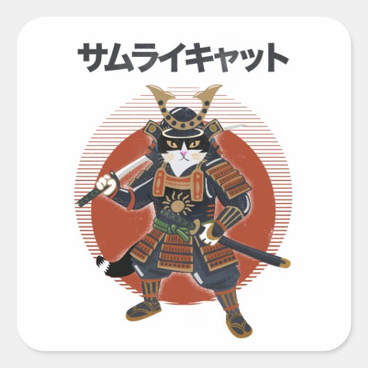 Samurai Kat Vierkante Sticker (Voorkant)
