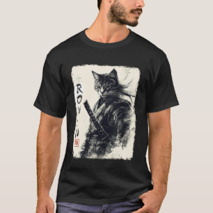 Samurai Kat Vintage Japanse Sumi-e Kunst Grafisch T-shirt