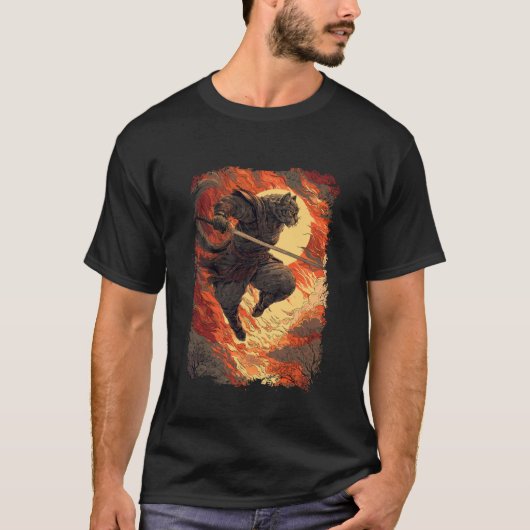 Samurai Kat - Vurige Ninja Sprong T-shirt (Voorkant)