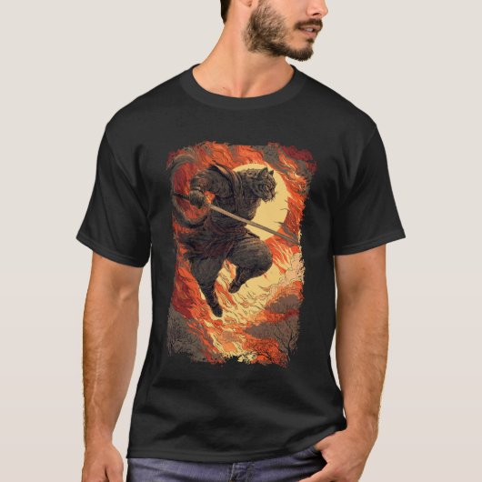 Samurai Kat - Vurige Ninja Sprong T-shirt (Voorkant)