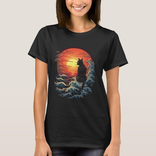 Samurai Kat Zonsondergang T-shirt (Voorkant)
