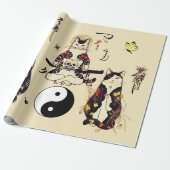 SAMURAI-KATTEN IN SKULL, SKELETON, BUTTERFLY-TATTO CADEAUPAPIER (Uitgerold)