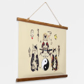 SAMURAI-KATTEN IN SKULL, SKELETON, BUTTERFLY-TATTO HANGEND WANDKLEED (Gebogen)