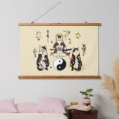 SAMURAI-KATTEN IN SKULL, SKELETON, BUTTERFLY-TATTO HANGEND WANDKLEED (Slaapkamer)