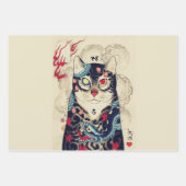 SAMURAI-KATTEN IN SKULL, SKELETON, BUTTERFLY-TATTO INPAKPAPIER VEL (Voorkant 3)