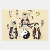 SAMURAI-KATTEN IN SKULL, SKELETON, BUTTERFLY-TATTO INPAKPAPIER VEL (Voorkant)