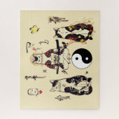 SAMURAI-KATTEN IN SKULL, SKELETON, BUTTERFLY-TATTO LEGPUZZEL (Verticaal)
