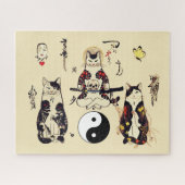 SAMURAI-KATTEN IN SKULL, SKELETON, BUTTERFLY-TATTO LEGPUZZEL (Horizontaal)