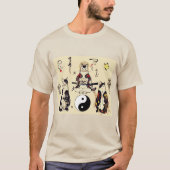 SAMURAI-KATTEN IN SKULL, SKELETON, BUTTERFLY-TATTO T-SHIRT (Voorkant)