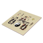 SAMURAI-KATTEN IN SKULL, SKELETON, BUTTERFLY-TATTO TEGELTJE (Zijkant)