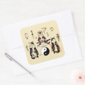 SAMURAI-KATTEN IN SKULL, SKELETON, BUTTERFLY-TATTO VIERKANTE STICKER (Envelop)