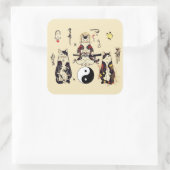 SAMURAI-KATTEN IN SKULL, SKELETON, BUTTERFLY-TATTO VIERKANTE STICKER (Tas)