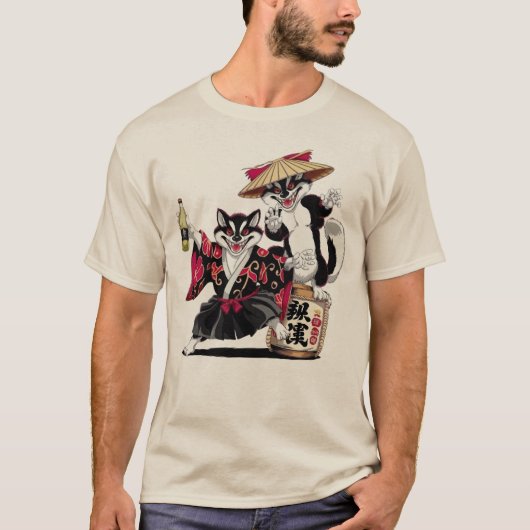 Samurai Katten Sake Feestje T-shirt (Voorkant)