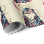 SAMURAI KATTENPORTRET MET SLANG TATTOOS CADEAUPAPIER (Rol Hoek)
