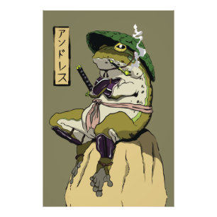 Samurai Kikker: Bewaker van de Lotus Foto Afdruk
