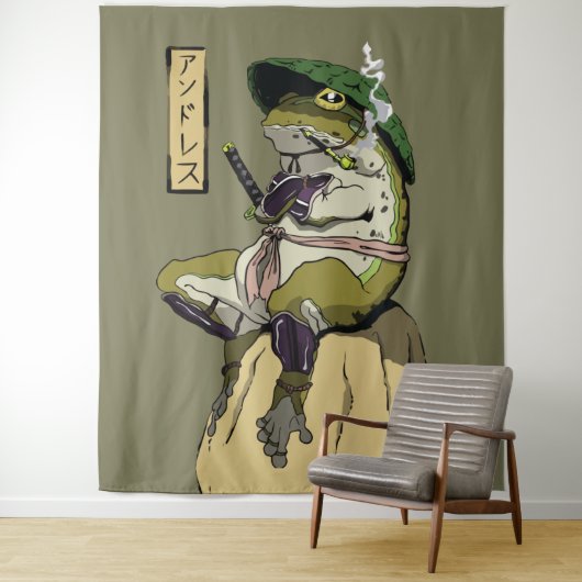 Samurai Kikker: Bewaker van de Lotus Wandkleed (In situ)