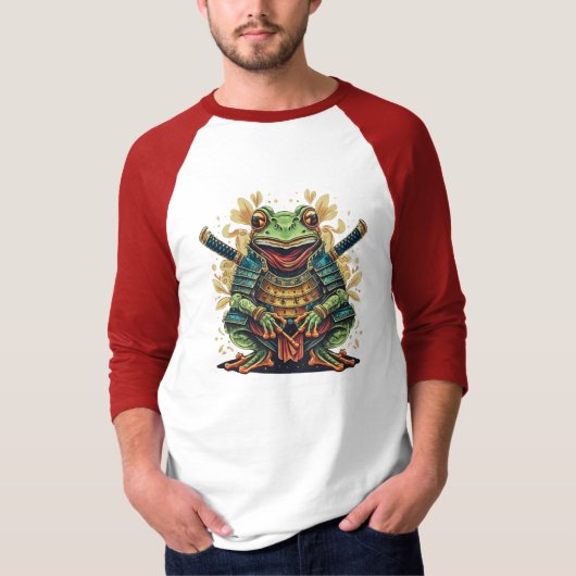 Samurai kikker krijger Basic 3/4 mouw raglan shirt (Voorkant)