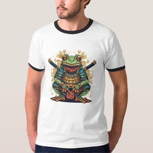 Samurai kikker krijger Basic Ringer T-Shirt (Voorkant)