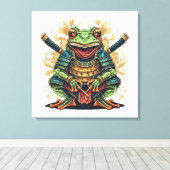 Samurai kikker krijger canvas print met spanframe (Insitu (Houten vloer))
