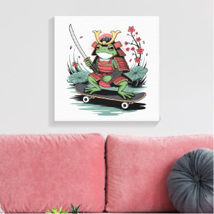 Samurai kikker krijger opgerekt canvas print