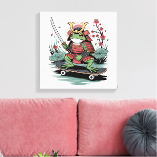Samurai kikker krijger opgerekt canvas print