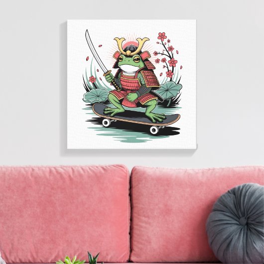 Samurai kikker krijger opgerekt canvas print (Insitu (Woonkamer))