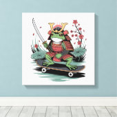 Samurai kikker krijger opgerekt canvas print (Insitu (Houten vloer))