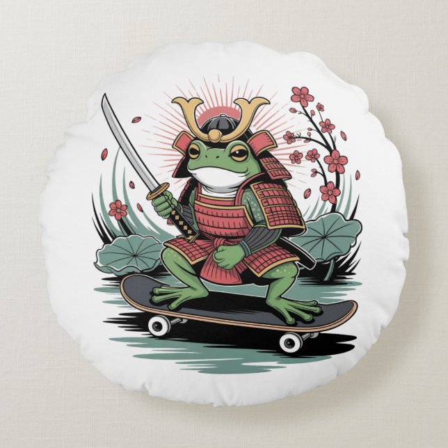Samurai kikker krijger Ronde Kussen (Voorkant)
