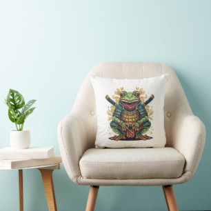 Samurai kikker krijger Throw Pillow 16" x 16" Kussen