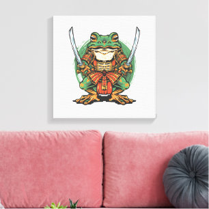 Samurai kikker krijger uitgerekt canvas print