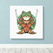 Samurai kikker krijger uitgerekt canvas print (Insitu (Houten vloer))