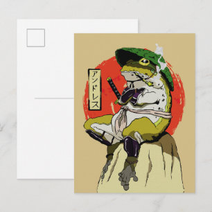 Samurai Kikker met Rode Zon Esthetiek Briefkaart